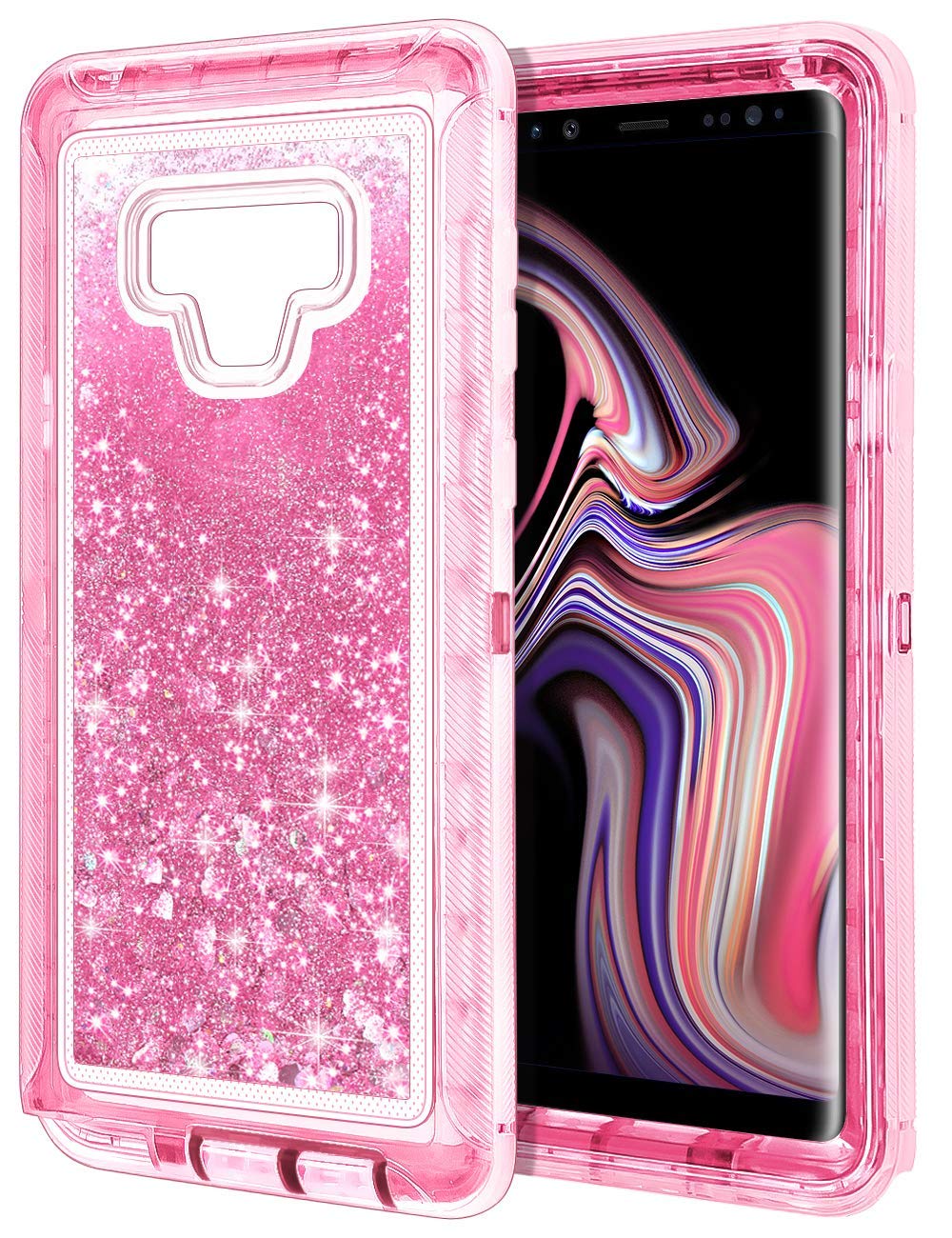 Galaxy Note 9 Star Dust Quick Stand Clear Armor Robot Case (Hot Pink)